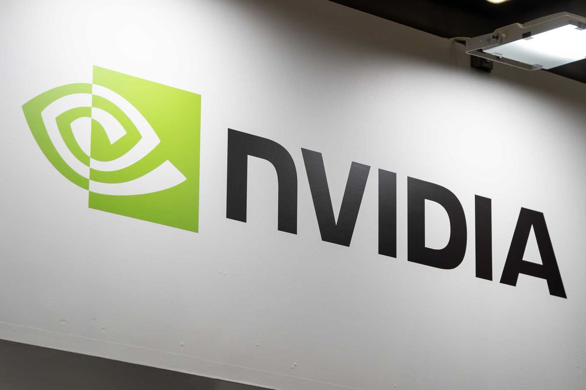 An Nvidia logo is displayed during the International Robot Exhibition on December 03, 2025 in Tokyo, Japan. The exhibition, one of the world's largest robot exhibitions, will be held through December 6