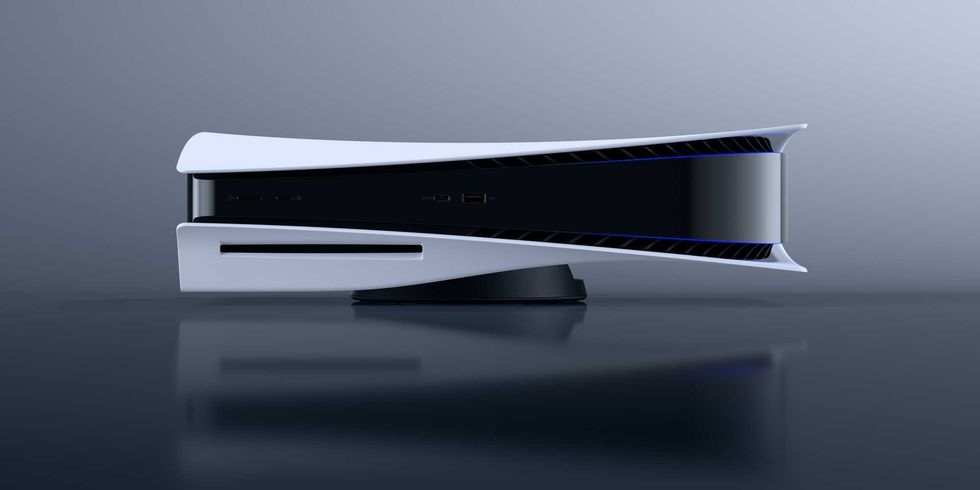 An official product image of the PS5 console with disc drive