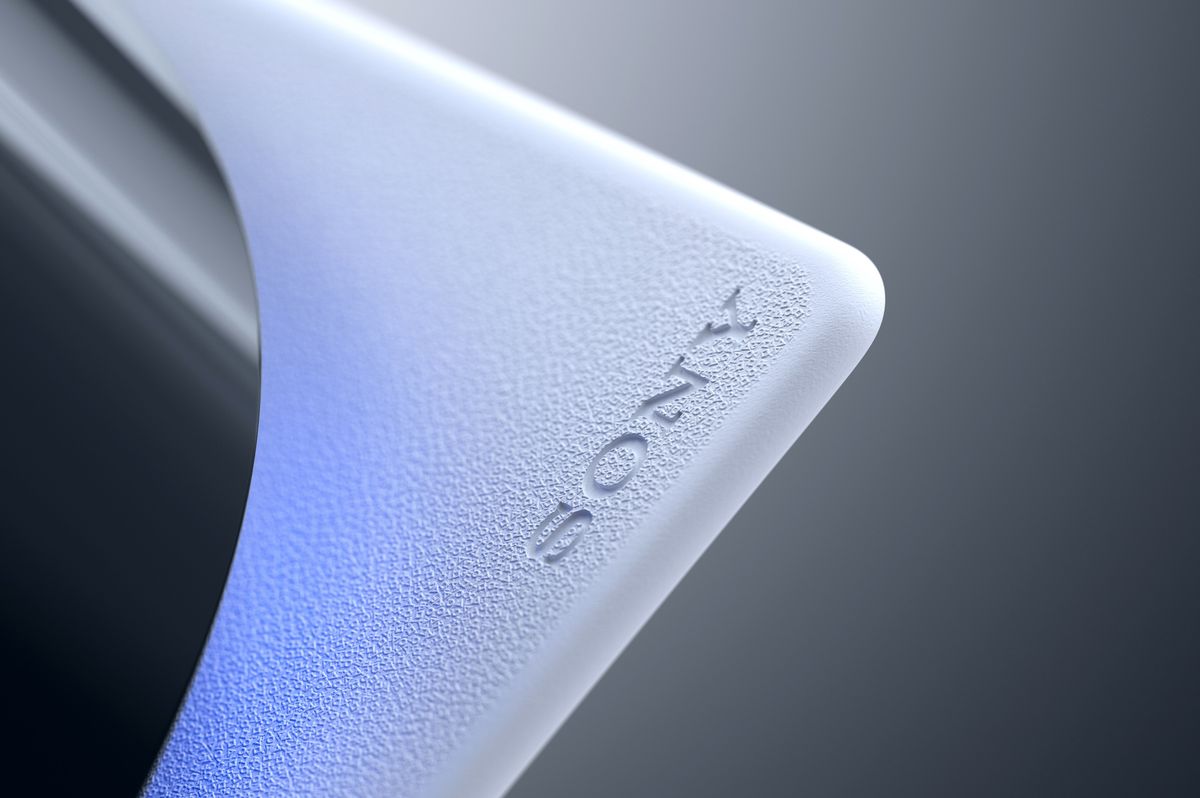 An official product image of the Sony logo on a PS5 console