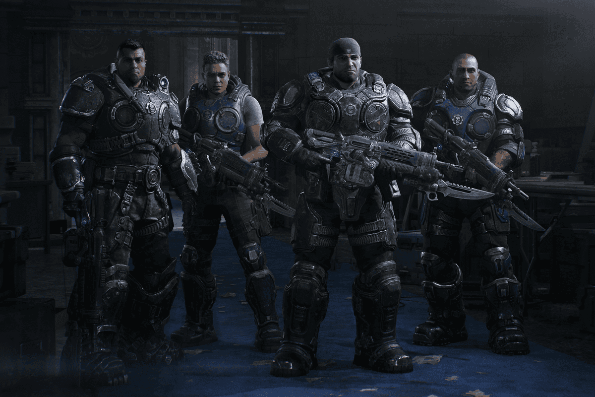An official screenshot of Bravo squad from Gears of War E-Day