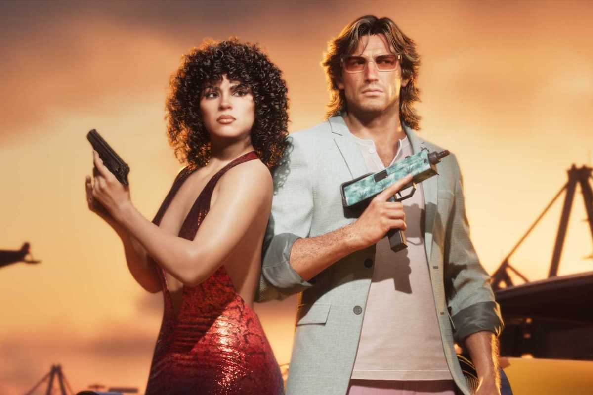 An official screenshot of Jason and Lucia in the GTA 6 Vintage Vice City Pack