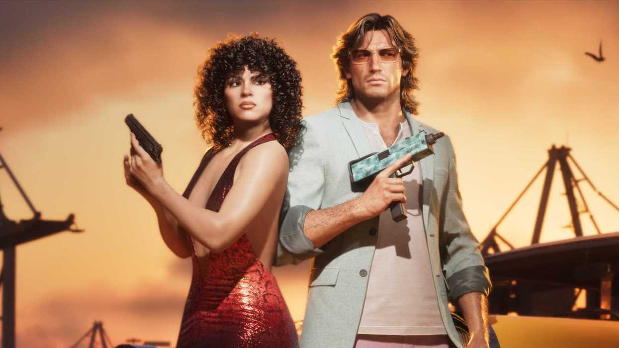 An official screenshot of Jason and Lucia in the GTA 6 Vintage Vice City Pack