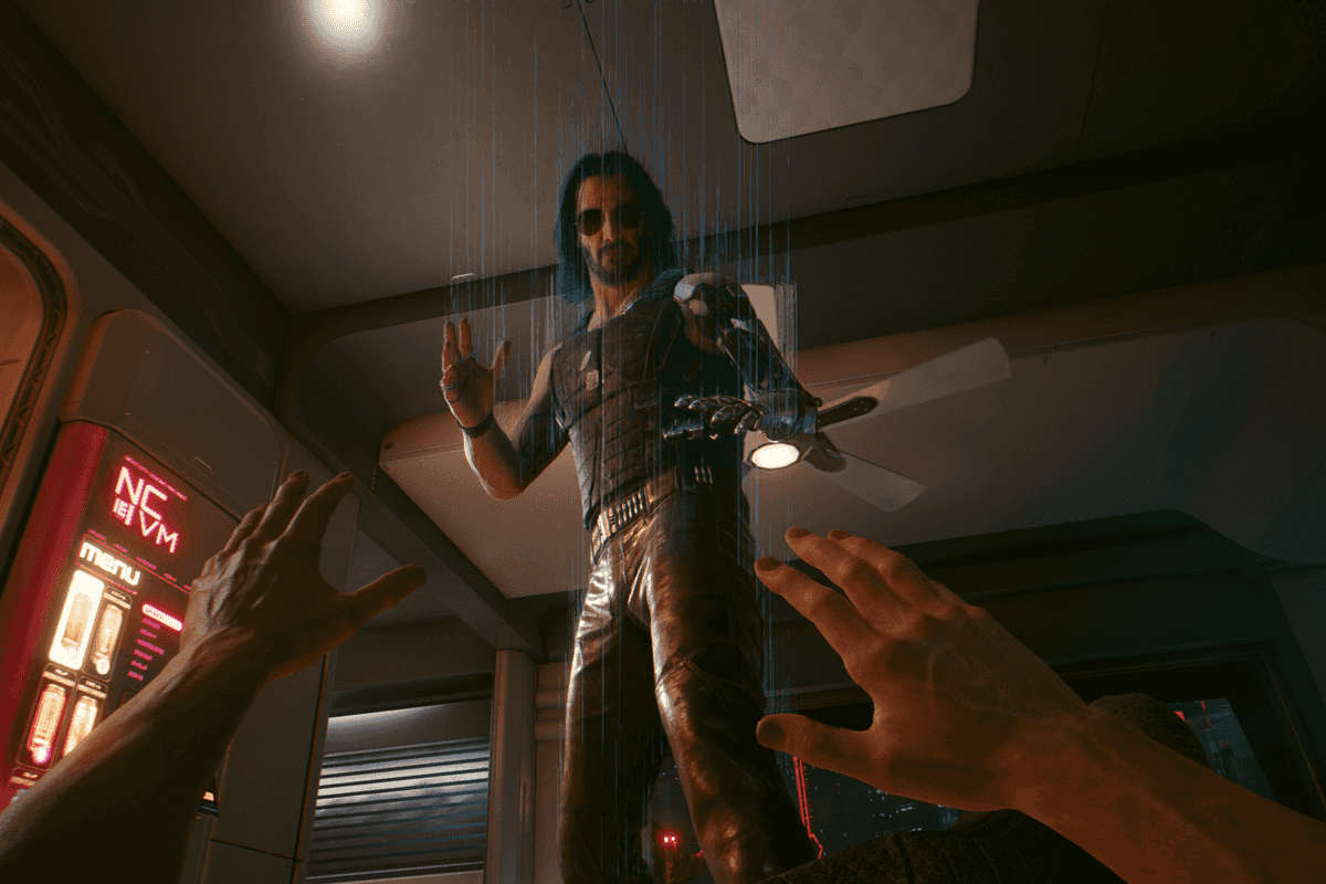 An official screenshot of Johnny Silverhand in Cyberpunk 2077