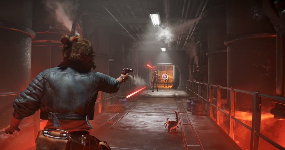 An official screenshot of Kay engaging in conbat in Star Wars Outlaws