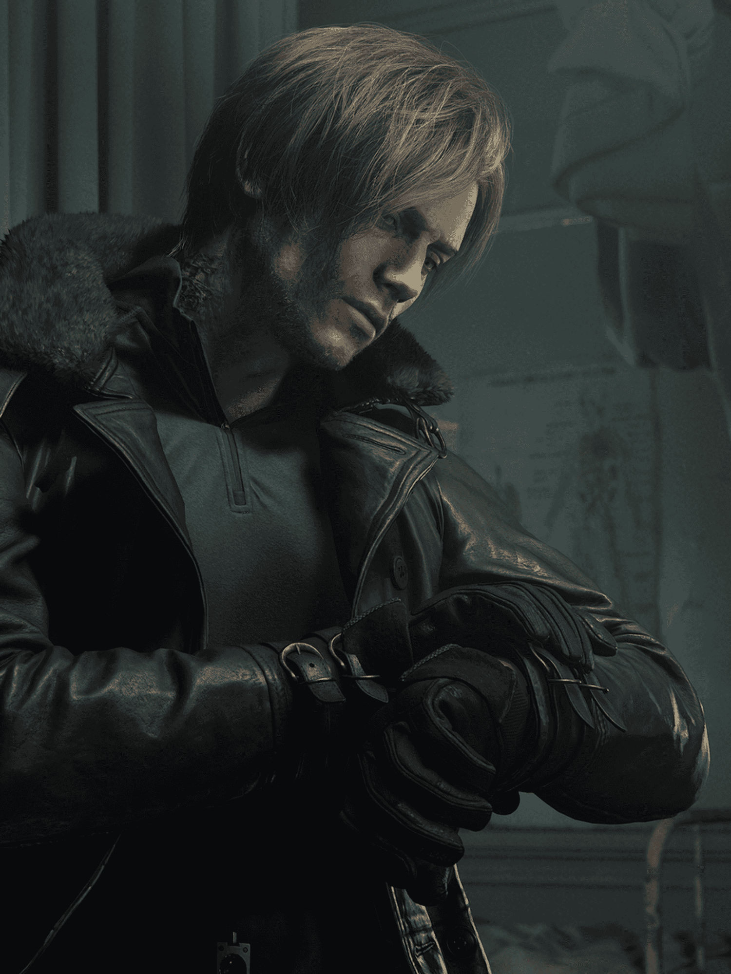 An official screenshot of Leon in Resident Evil Requiem