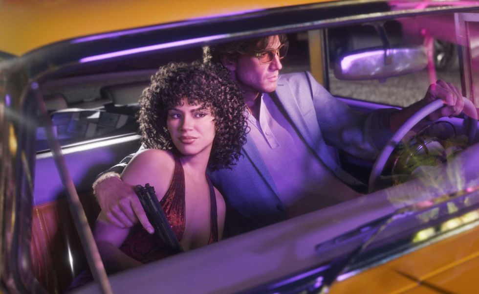 An official screenshot of Lucia Caminos and Jason Duval from the GTA 6 Vintage Vice City Pack