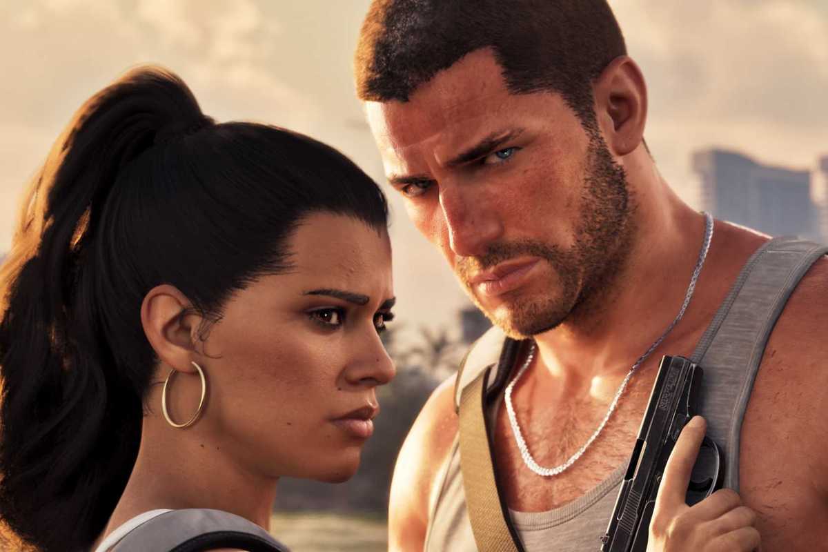 An official screenshot of Lucia Caminos and Jason Duval in GTA 6