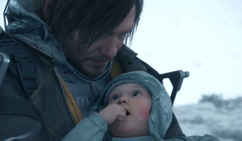 An official screenshot of Sam Bridges and Lou from Death Stranding 2: On the Beach