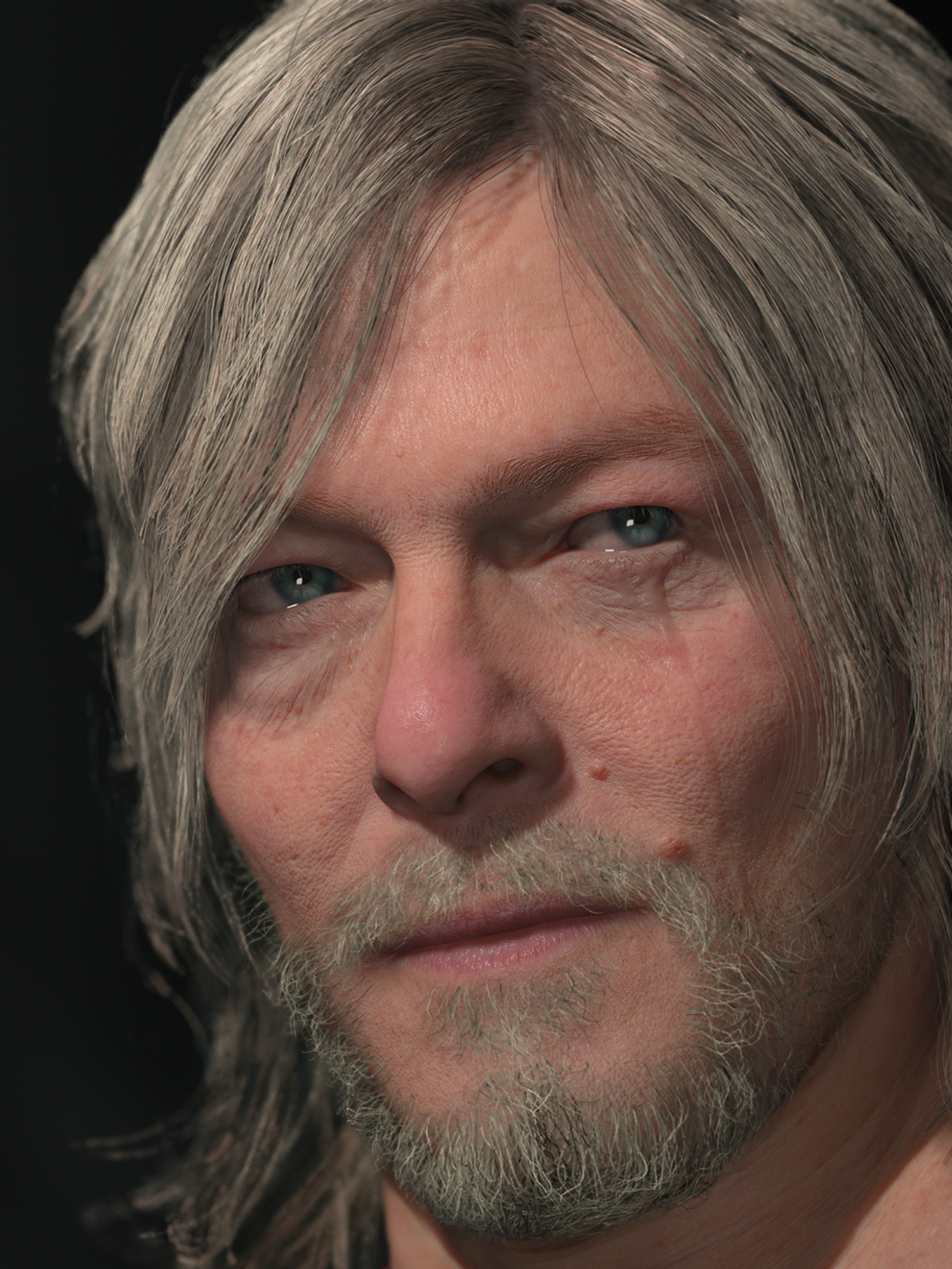 An official screenshot of Sam Bridges from Death Stranding 2: On the Beach