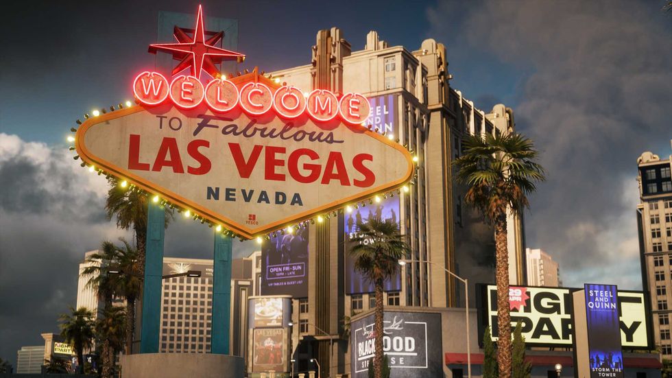 An official screenshot of the Las Vegas sign in Battlefield 6 Season 5 map Vegas Strip