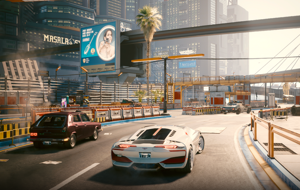 An official screenshot of traffic in Night City