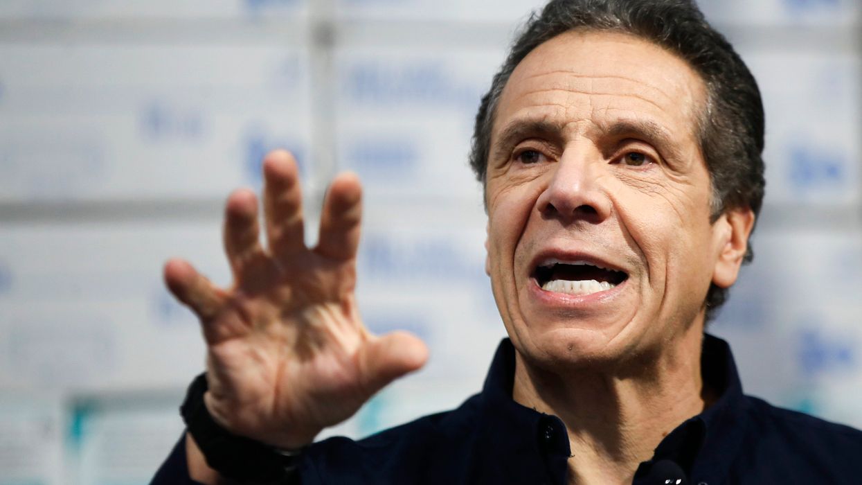 <p>Andrew Cuomo, the governor of New York speaking to a crowd.</p>