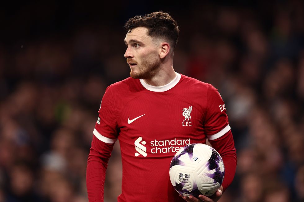 Andrew Robertson of Liverpool during the Premier League match between Everton FC and Liverpool FC at Goodison Park on April 24, 2024
