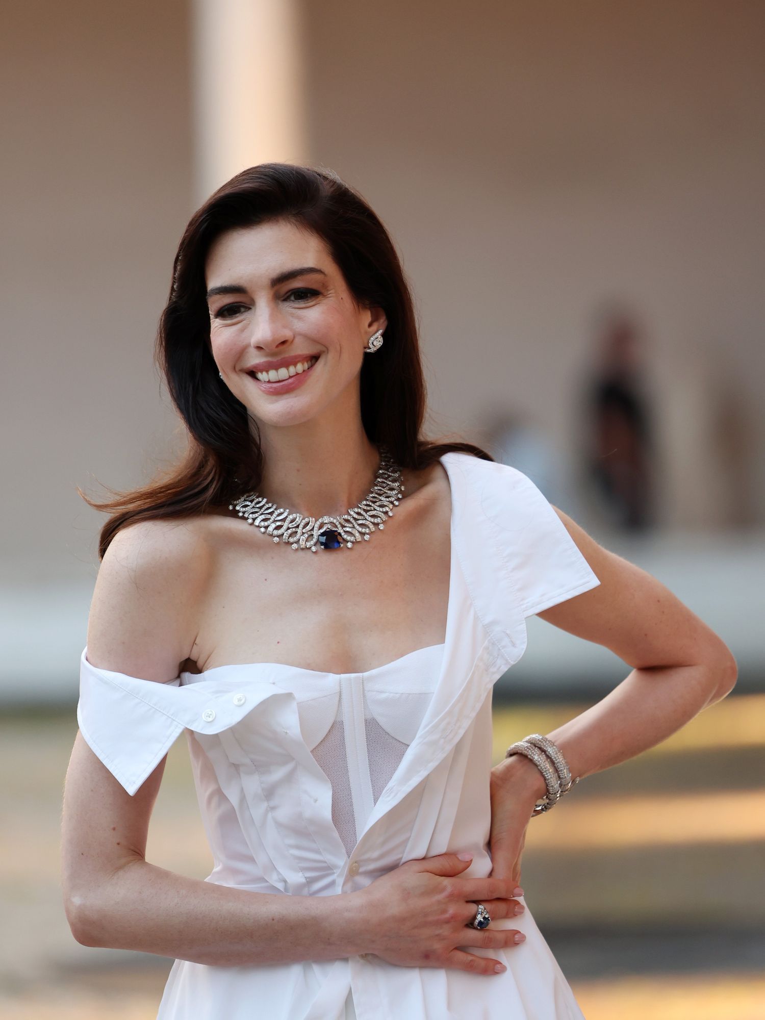 Anne Hathaway attends the Bulgari Aeterna High Jewelry Brand Event at Altare Della Patria on May 20, 2024 in Rome, Italy