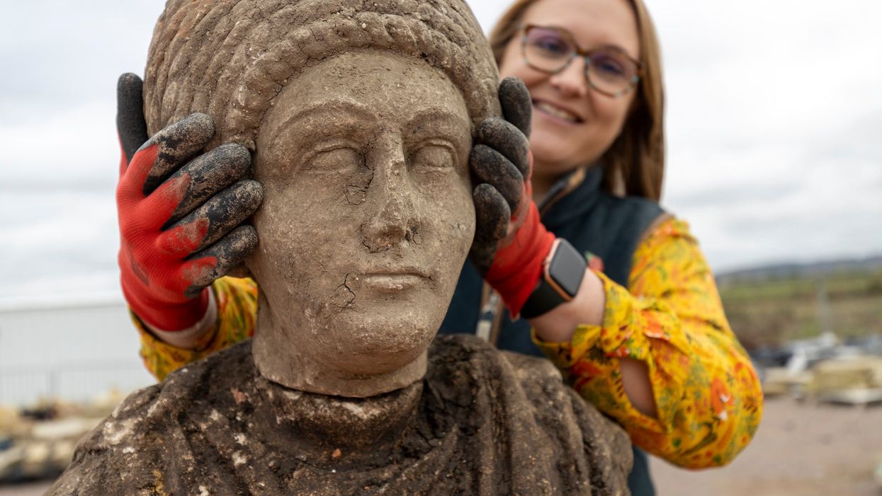 Archaeologists digging on the route of the HS2 high-speed railway have uncovered an ‘astounding’ set of Roman sculptures (HS2 Ltd/PA)