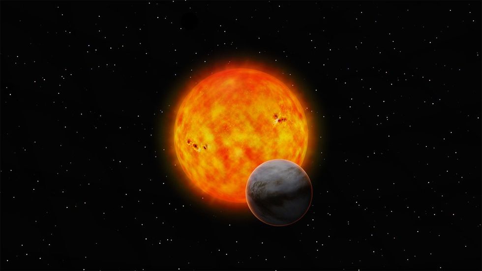 Artist\u2019s impression of GJ 1214 b passing in front of its host star