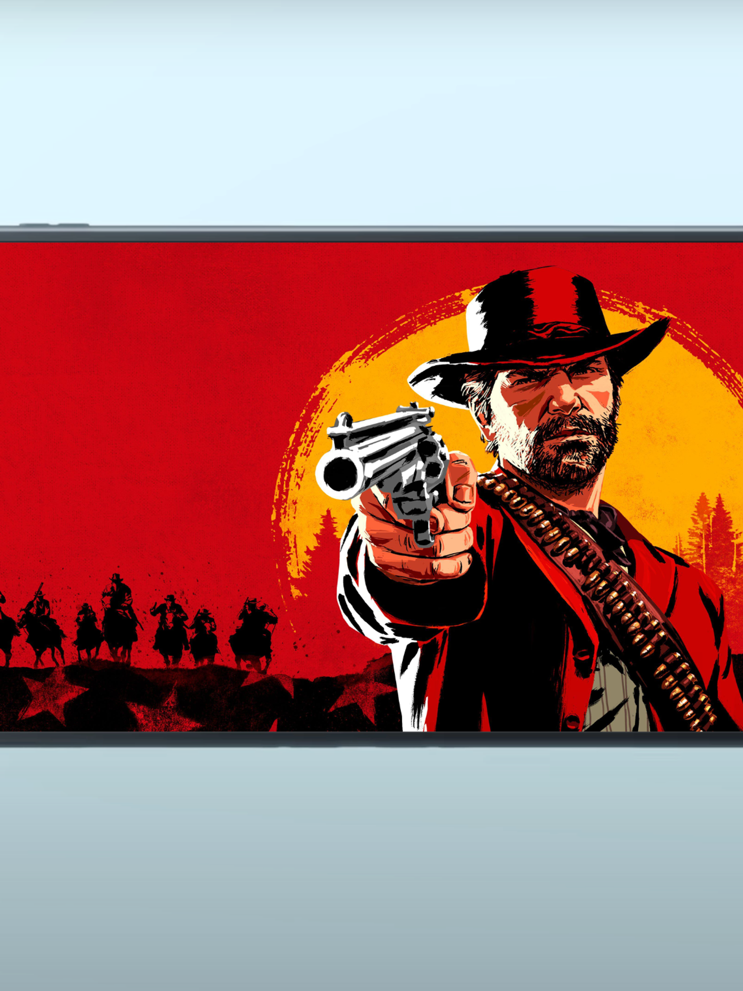Artwork for Red Dead Redemption 2 overlaying a screenshot of the Nintendo Switch 2