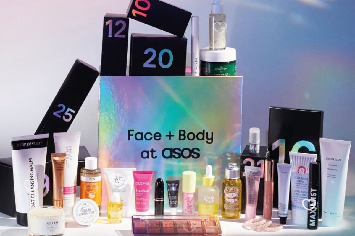 ASOS' beauty advent calendar is a metallic, shiny box, with 25 compartments containing products from brands including Made By Mitchell, Elemis, and Revolution.