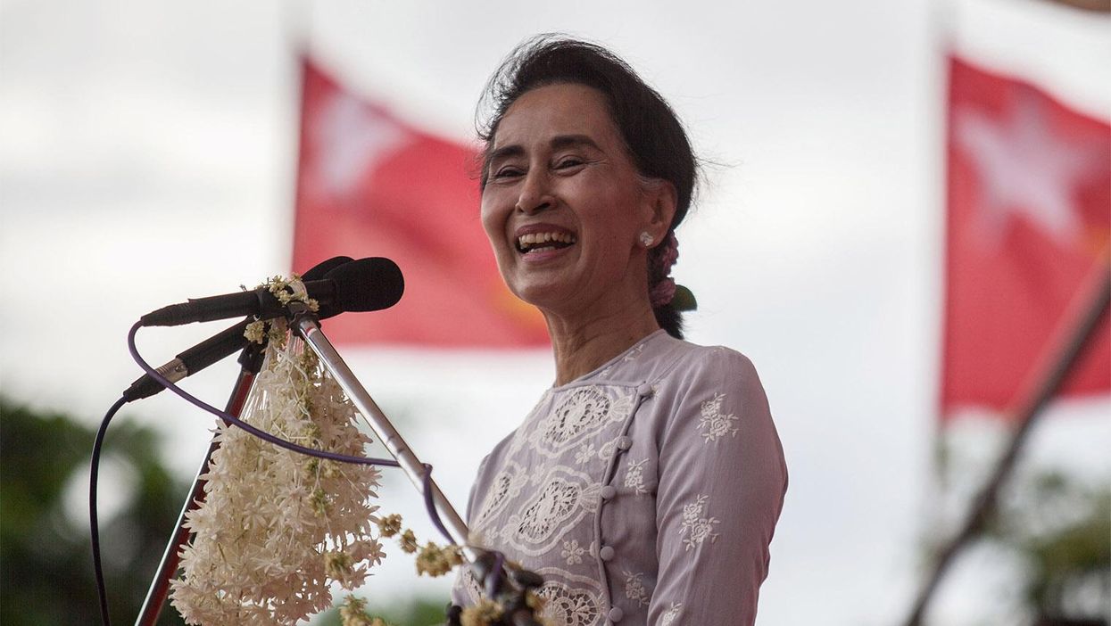 Aung San Suu Kyi, Nobel Peace Prize winning Chairperson of the NLD, at a recent election rally
