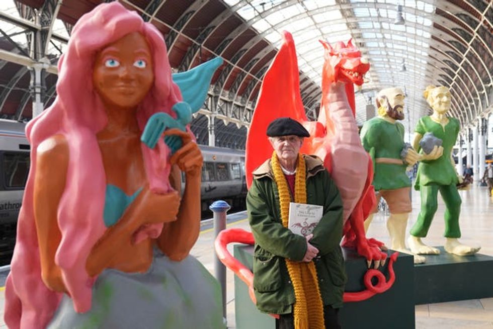 Author Sir Michael Morpurgo at the launch of his new collection of short mythical stories, The Miracle Dolphin Of Mevagissey, at Paddington station, west London