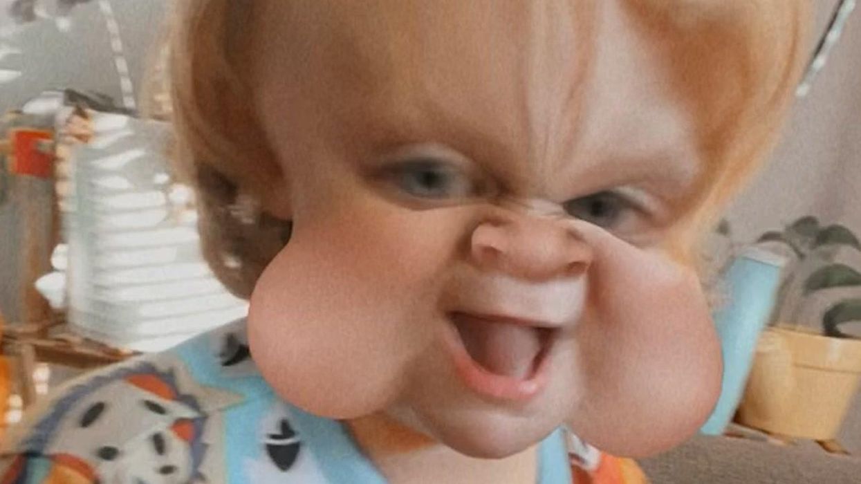 Baby has hilarious NSFW reaction to 'saggy cheeks' filter