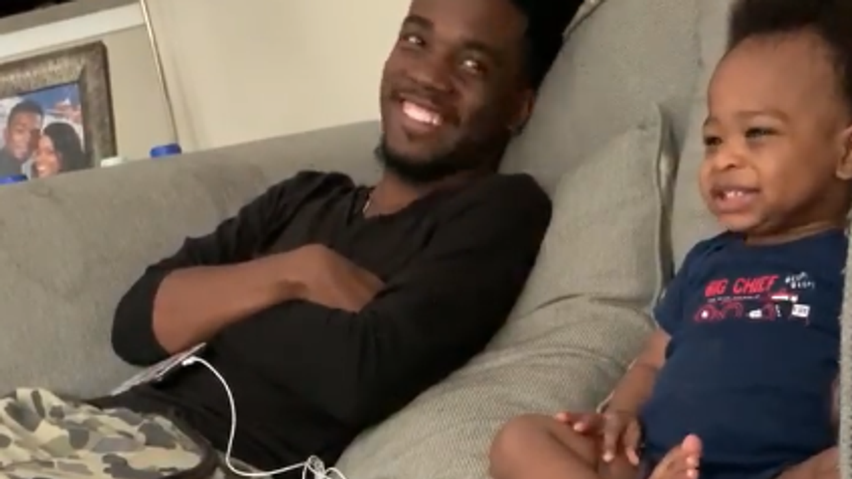 Baby and father have adorable conversation