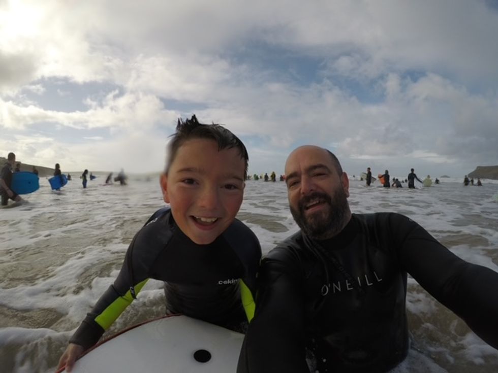 Barney and Darren surfing in Cornwall