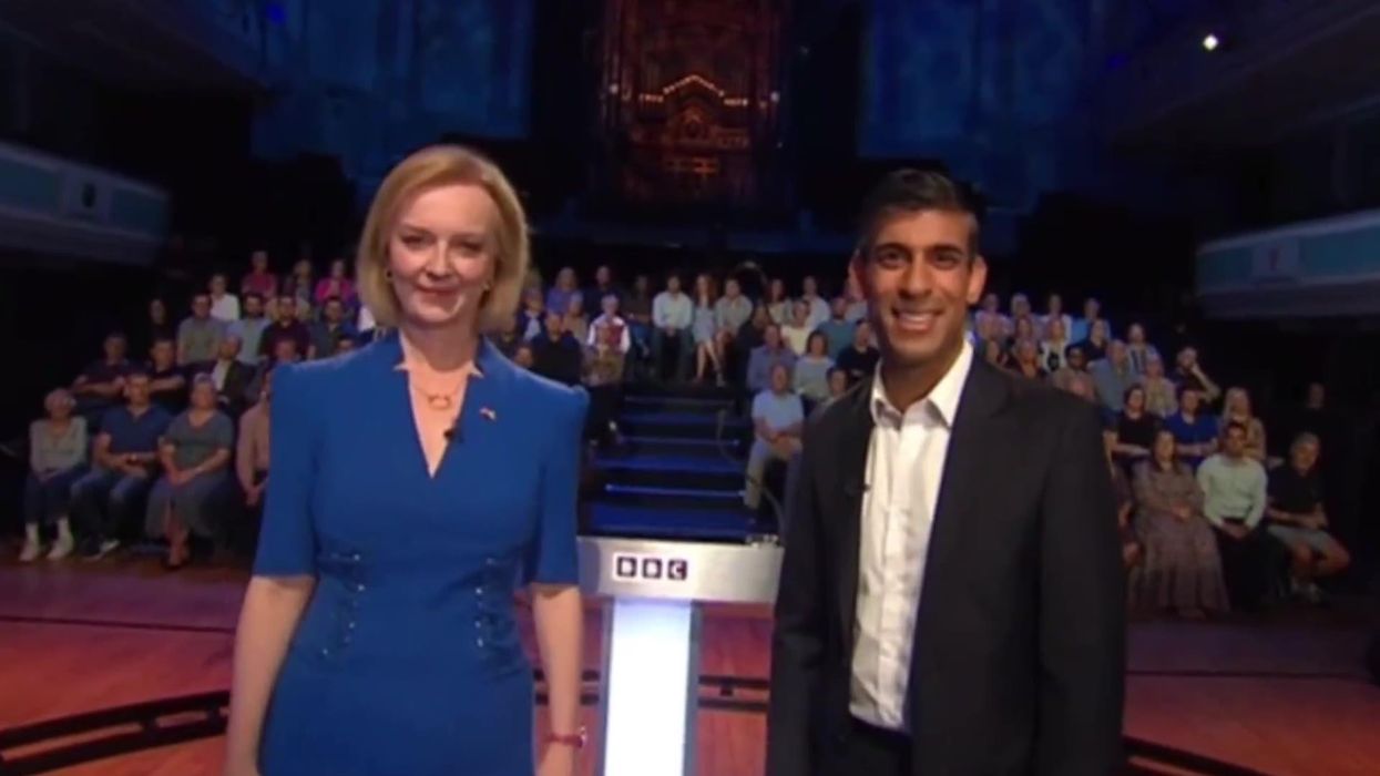 15 terrifying seconds of Liz Truss and Rishi Sunak staring down a camera