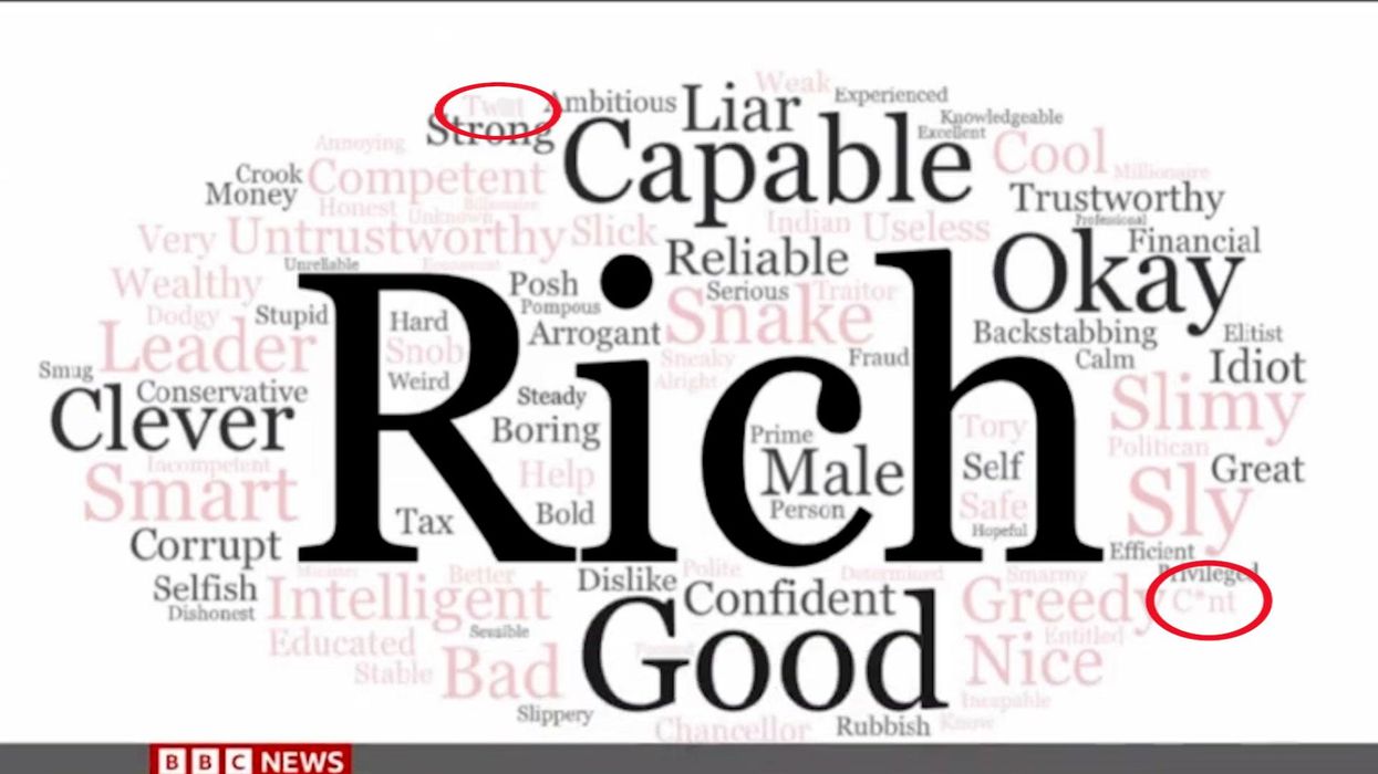 BBC word cloud describes Rishi Sunak as 't***' and 'c***' during live report