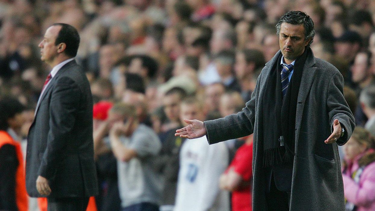 Benitez and Mourinho on the touchline in the 2005 Champions League semi-final at Stamford Bridge