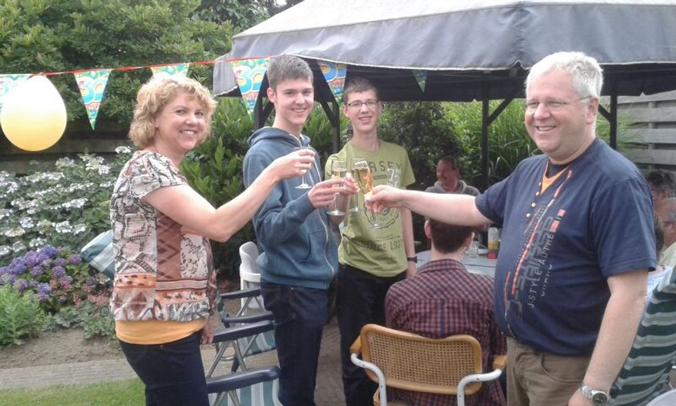 Bert Janssen (far right) celebrating the 30th anniversary of his heart transplant with wife Petra (far left) and sons Ivo and Guido.