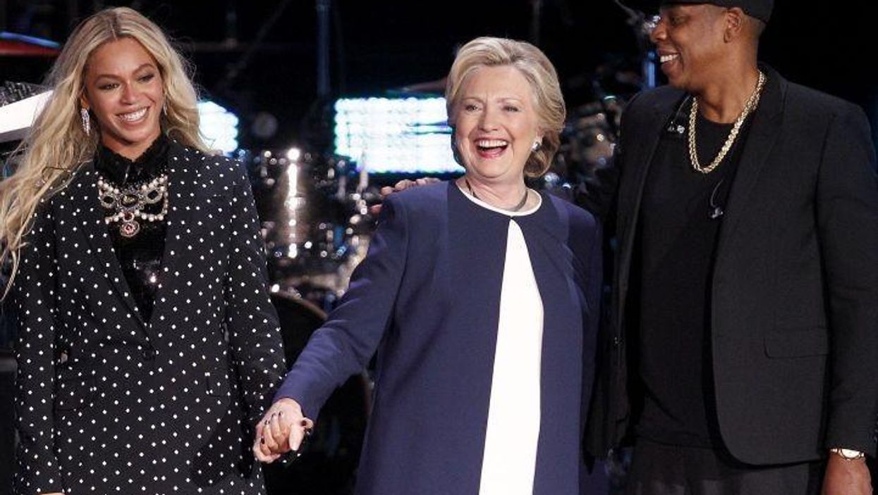 Beyonce, Hillary Clinton and Jay Z address the crowd in Cleveland