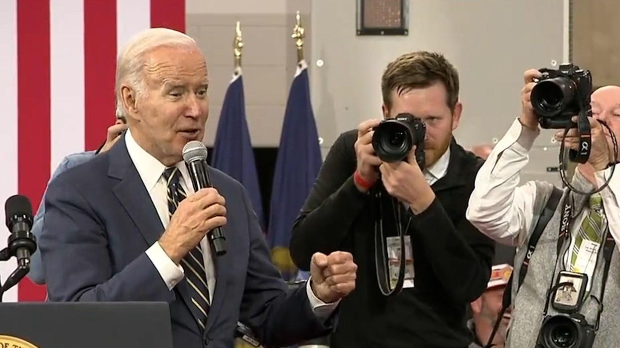 Moment Joe Biden rushes back on stage to announce that US beat Iran in the World Cup
