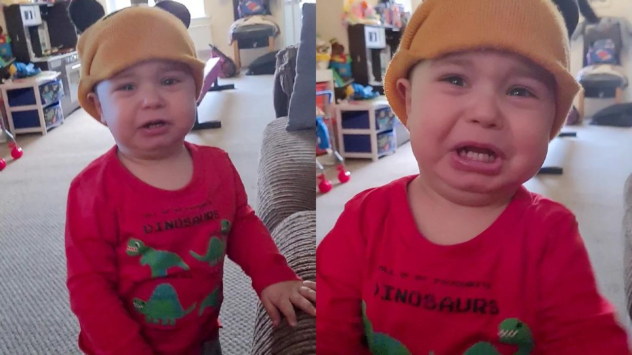 Adorable moment toddler has tantrum because he's desperate to go shopping
