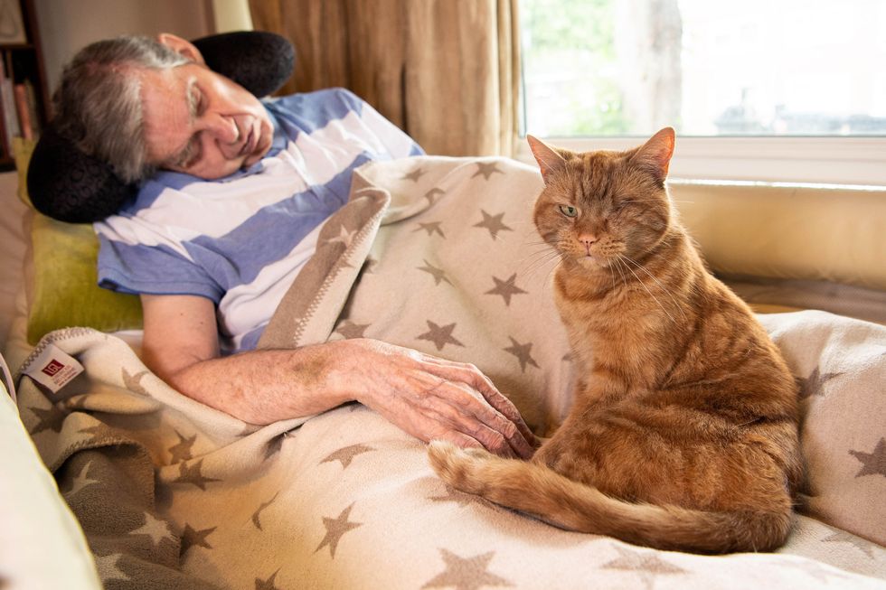 Boris the cat with his owner Alex (Jeff Spicer/PA)