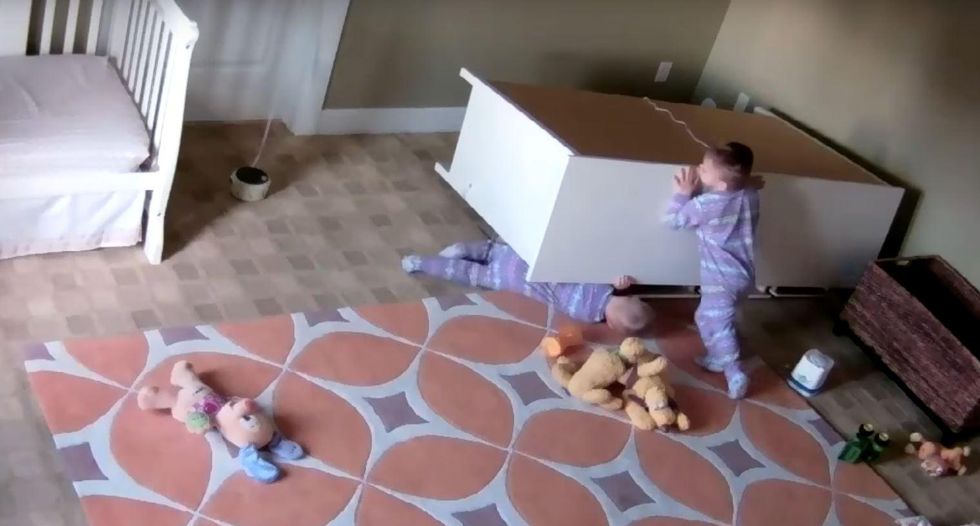 Bowdy managed to lift the chest of drawers to free Brock