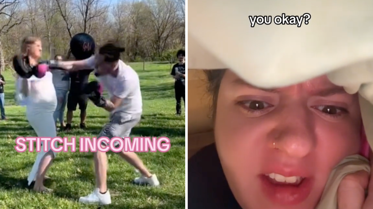 Boxing gender reveal sparks concern for pregnant mother