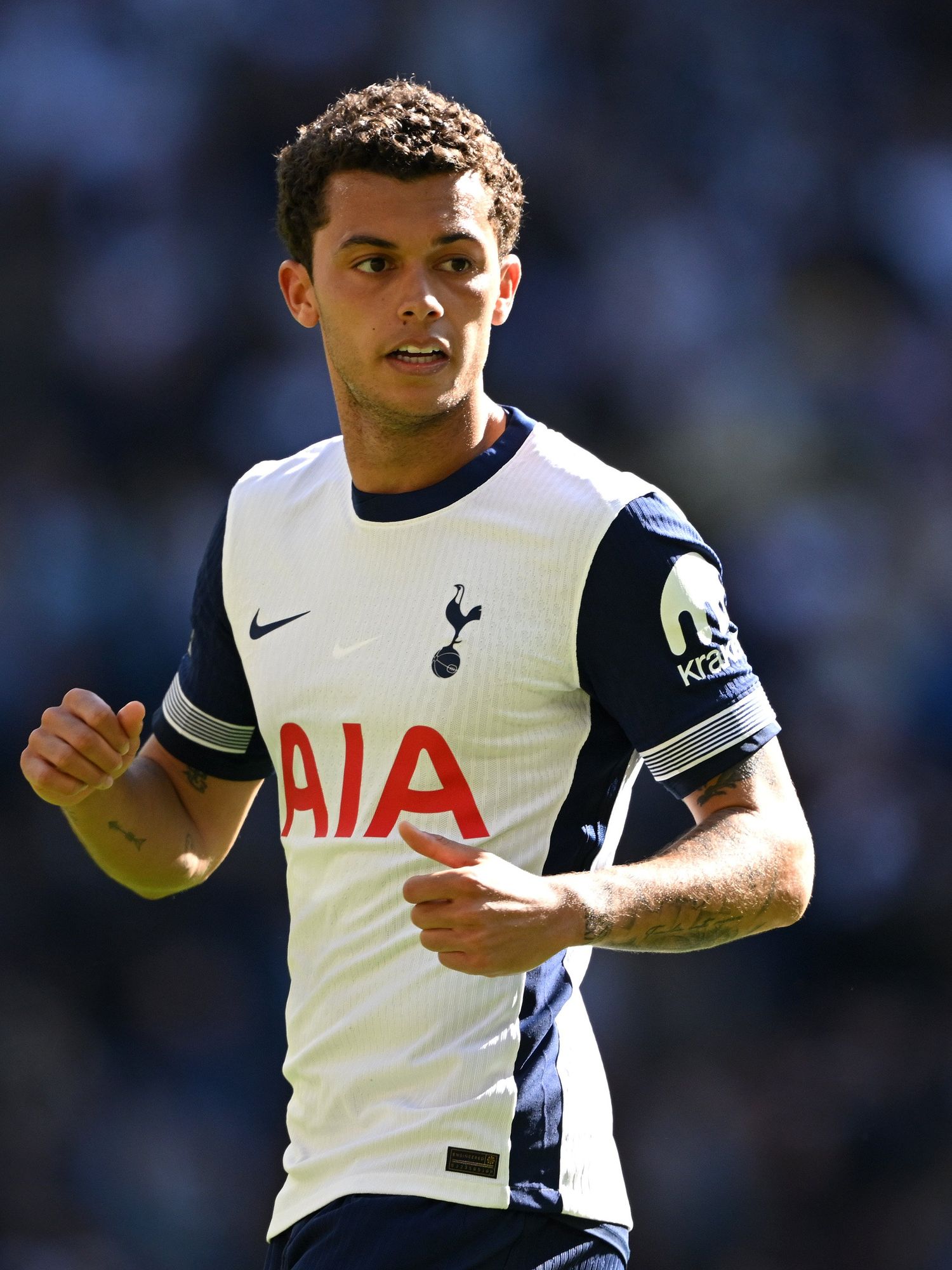 Brennan Johnson of Tottenham Hotspur during the Premier League match between Tottenham Hotspur FC and Southampton FC at Tottenham Hotspur Stadium on April 06, 2025 in London, England