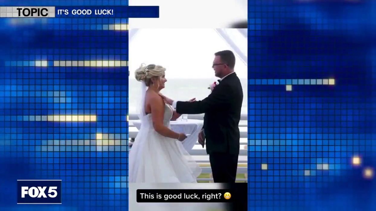 Hot mic picks up bride's crude 'virginity' joke at the altar on couple's wedding video