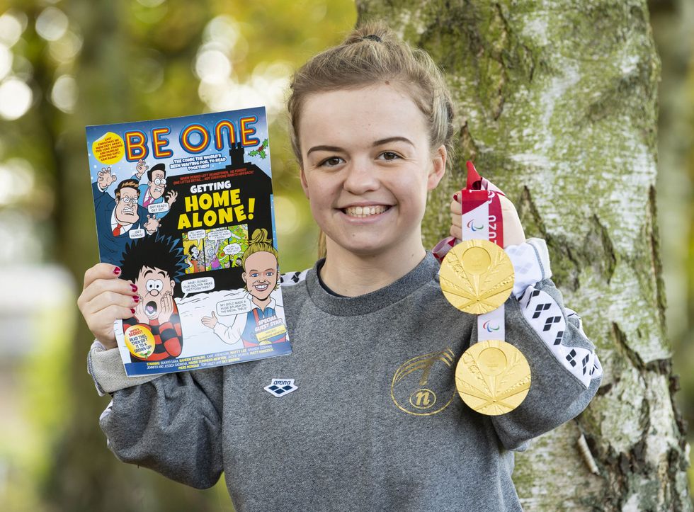 British Paralympic swimmer Maisie Summers-Newton launches the special edition \u2018BeONE\u2019 comic, by Beano, celebrating British Sporting achievements of 2021 (Doug Peters/PA)