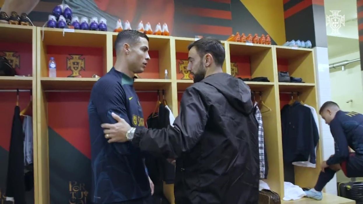 Bruno Fernandes gives Ronaldo a frosty greeting as Portugal meet for the World Cup