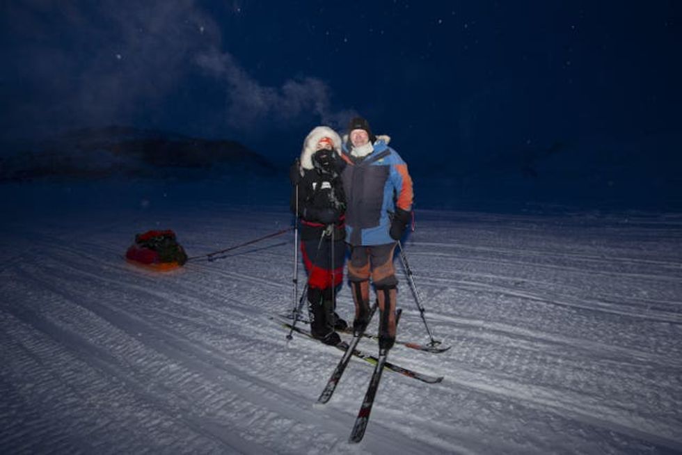 Camilla Hempleman-Adams is met by her father, Sir David Hempleman-Adams, after becoming the first woman to traverse Baffin Island