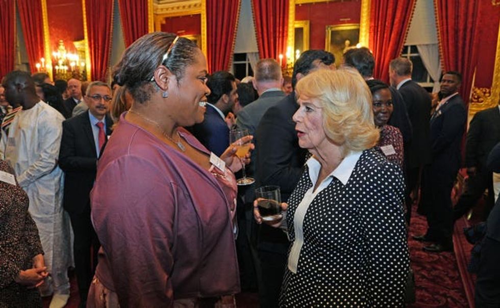 Camilla speaking to guests at the reception