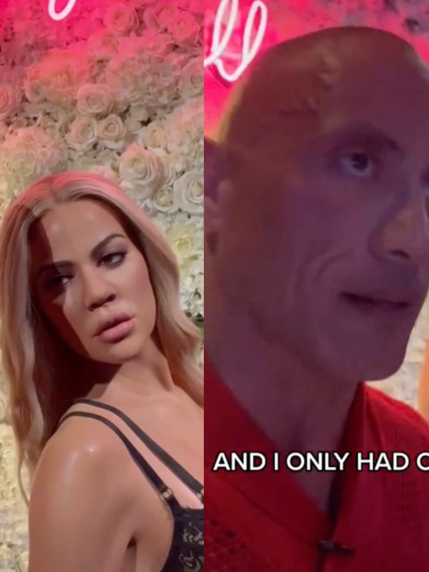 Khloé Kardashian reacts after The Rock checks out the behind of her wax model