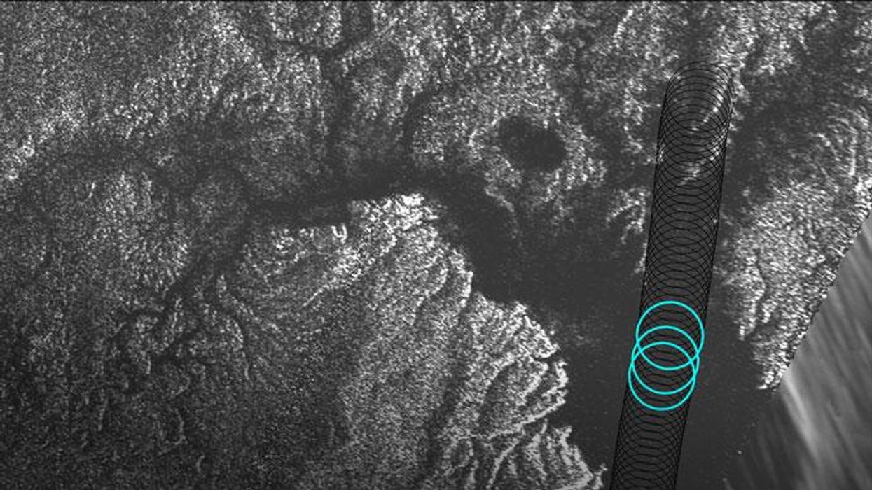 Cassini's radar instrument images show that a bright feature appeared in Kraken Mare, Titan's largest sea