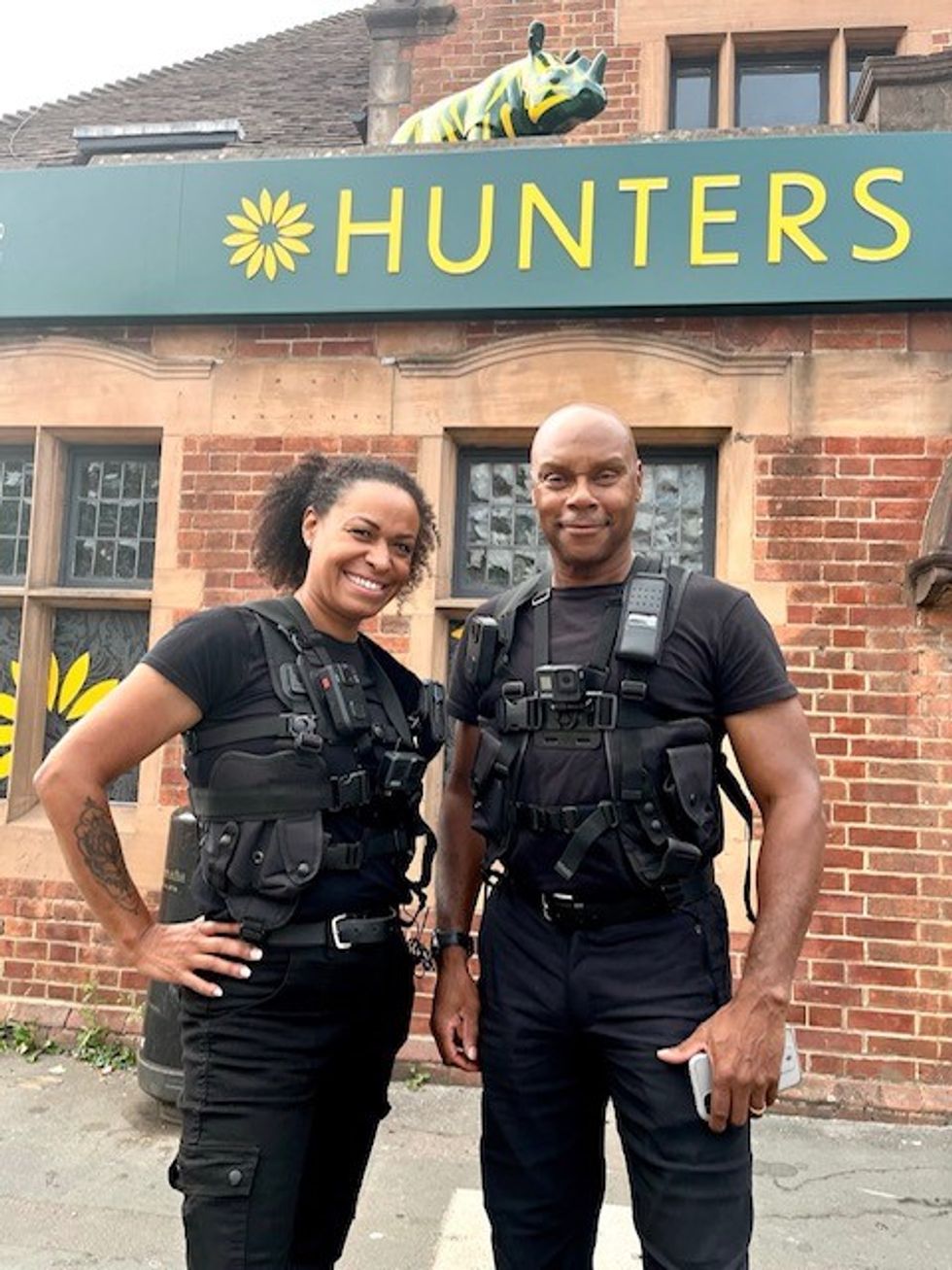 Channel 4's Hunted cast members Fay Rowland and George Rhoden,