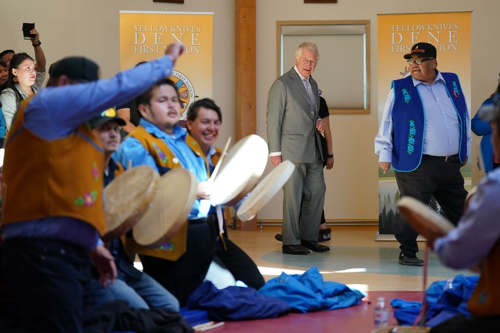 Prince of Wales shows off moves during traditional drum dance in Canada