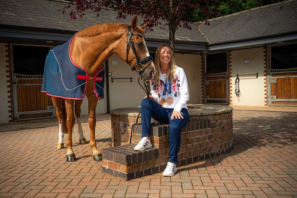 Charlotte Dujardin in the stable yard with Gio at Oaklebrook Mill, Gloucester (Ben Birchall/PA)