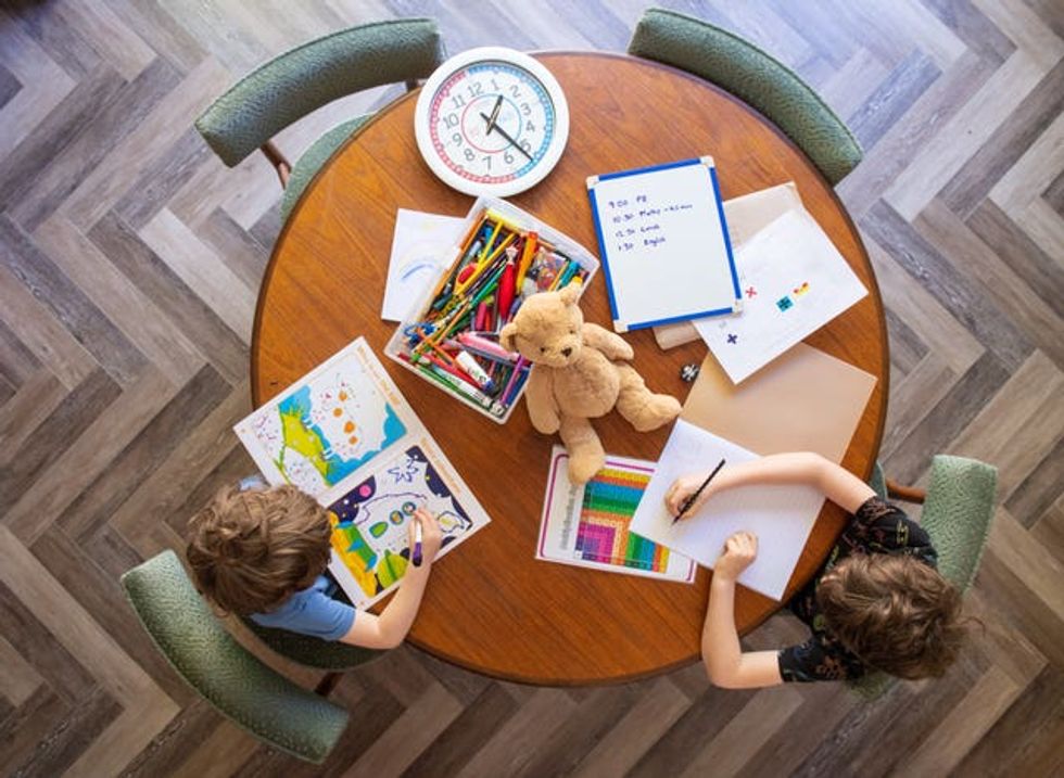 Children learning at home during Covid pandemic