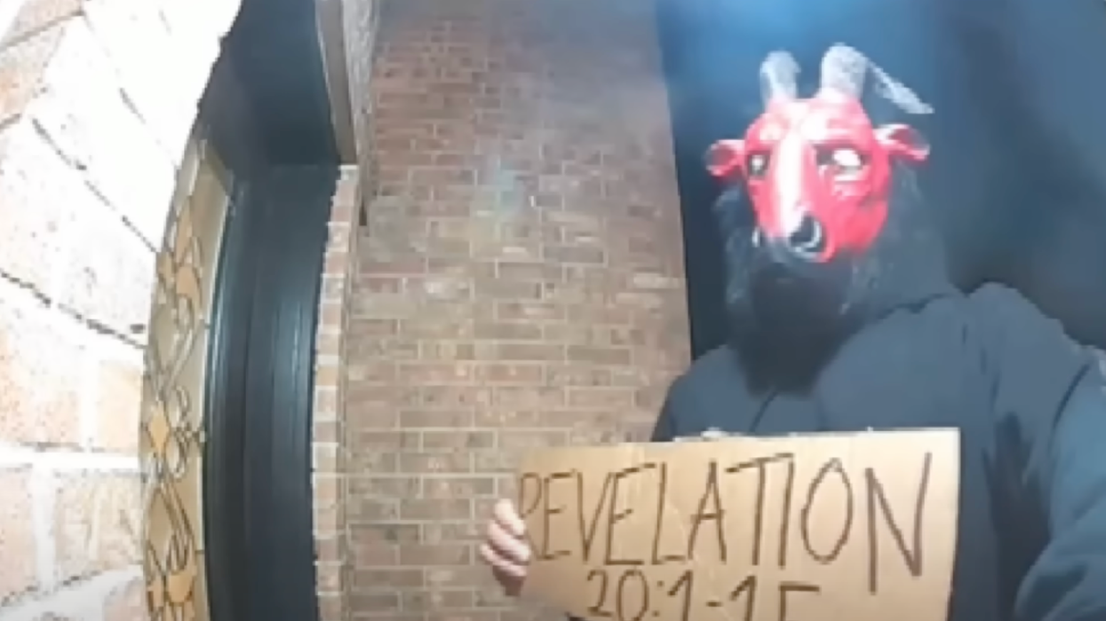 Chilling doorbell camera footage shows 'devil' approach home with sinister sign